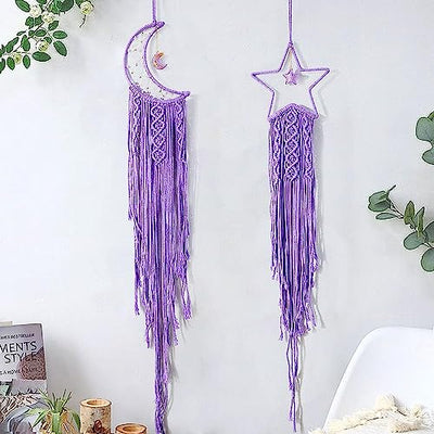 2 Piece Macramé Dreamcatcher Macramé Wall Hanging Moon Star Dreamcatcher