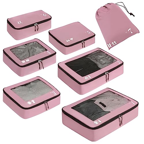 Organisateur de valise, cubes d'emballage, 7-piece Suitcase Organiser Set, Cubes d'emballage, Pet Recycled Packing Bags for Suitcases, Suitcase Organiser for Backpack, Shoe Bag, Clothes Bags for Suitcases