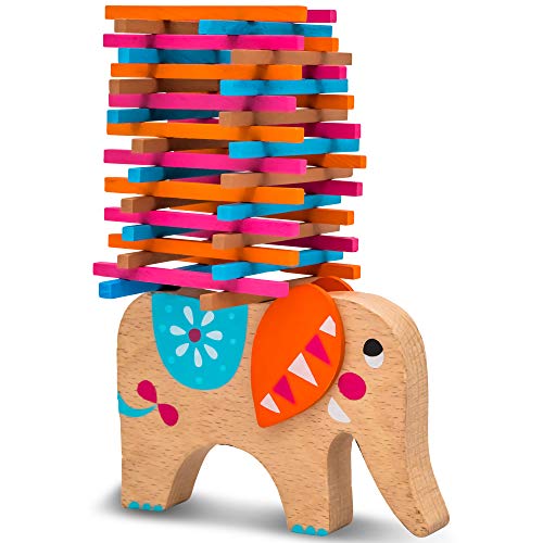 Elephant stack toy wooden for skill learning with sticks colorful/natural