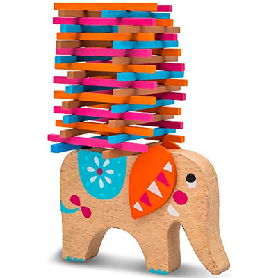 Elephant stack toy wooden for skill learning with sticks colorful/natural