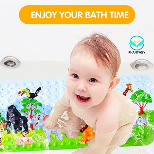 Bath Mat for Tub for Kids Cartoon Anti Slip Baby Bath Mat Extra Long Anti Slip Bathroom Toddler Shower Floor Mat with Suction Cups Drainage Holes