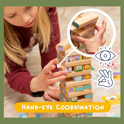 Jeu d'empilage de blocs en bois – Jeu social familial 4 en 1 Wiggle Tower – Ensemble : blocs de construction