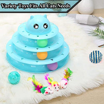 17 Piece Cat Toy Interactive Cat Toy For Indoor Cats 3 Layer Towers Roller Tracks Cat Teaser Toy With Feather