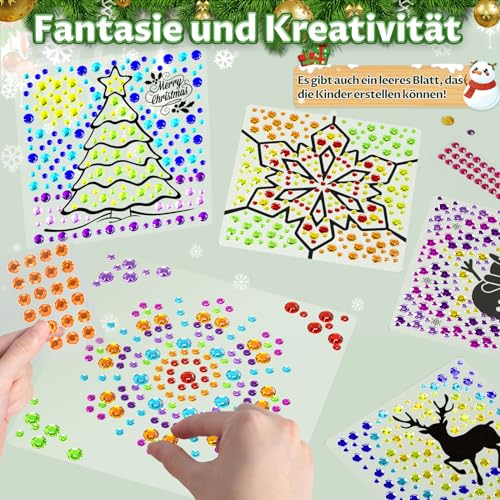 Edelstein-Kunst-Kit für Kinder, 4 Weihnachts-Thema Fenster Kunst, Sonne Edelstein-Kits für Kind