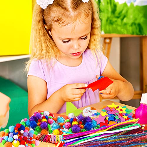 1800+PCS kit de bricolage, kit de bricolage pour enfants, matériel de bricolage avec cure-pipes, pompons, papier, pierres précieuses, yeux googly, plumes, perles, plume.