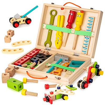 Wooden tools, tool box tool box, children gifts, with colorful wooden parts, creative DIY educational toys toys from 3 years old