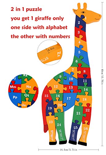 Wooden puzzle giraffe - alphabet and numbers puzzle