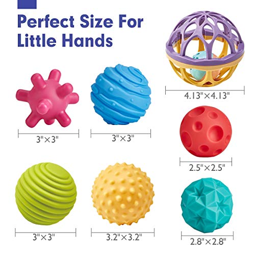 Baby Toy 0 Months - Baby Ball 6 PCS Baby Sensory Toy and 1 PC Rattle Balls, Baby Sensory Ball Toy