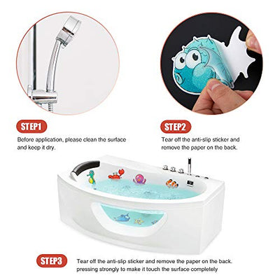 Anti-slip bathtub stickers, 20 large self-adhesive stickers for children for shower and bathtub with premium scraper, sea motif, each design approx.