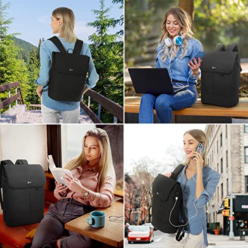 Backpack Elegant Daypack Waterproof Daypack with Laptop Compartment 15.6 Inch & Anti Theft Bag for Trips, Uni, School & Office Black