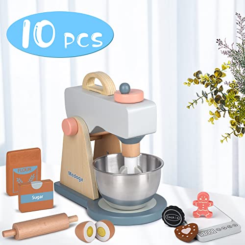 Play Kitchen Accessories Wooden Mixer Set Pretend Play Food Sets for Kids Role Play Toys for Girls and Boys (Mixer Set)