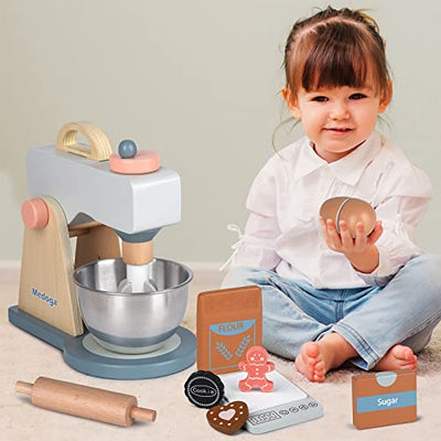 Play Kitchen Accessories Wooden Mixer Set Pretend Play Food Sets for Kids Role Play Toys for Girls and Boys (Mixer Set)