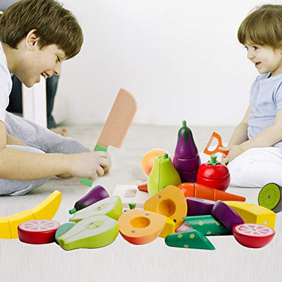 Wooden kitchen kids toy, cut fruit and vegetable magnetic toy, cooking food simulation education and color perception