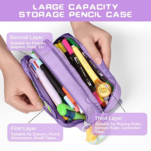 Pencil case with 3 compartments,  stationery bag, cute doughnut pencil case for school teenager