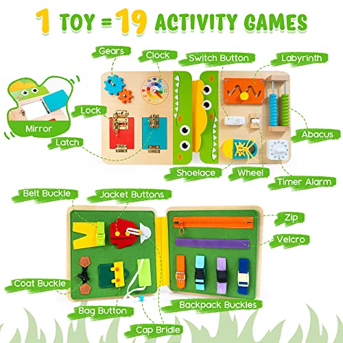 19 in 1 Wooden Busy Board for Kids, Toys from 3 Years, Activity Sensory Board Multifunctional Preschool Learning Toys