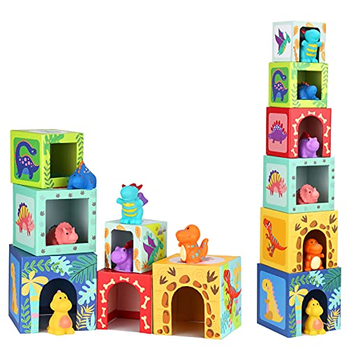 Cubes empilables pour bébé et tour empilable, jouets dinosaures pour enfants