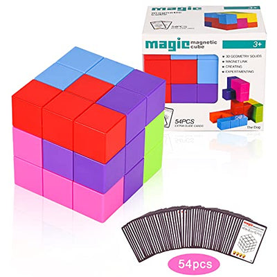 Magnetic Building Blocks Cubes, Building Blocks Toys for Kids with 54 Smart Cards