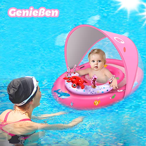 Schwimmring Baby mit UPF50+ Sonnendach & Spielzeug, Schwimmhilfe Baby für Pool, Kleinkind Pool