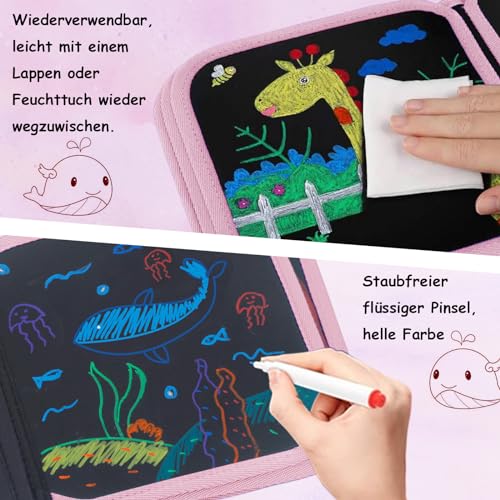 Coloring book for children with 12 pencils, graffiti drawing board, graffiti book, reusable, portable, wipeable