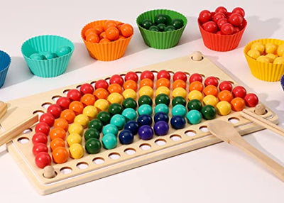 Jeu de perles arc-en-ciel, jeu de société de perles à pince en bois, planche de Puzzle, entraînement cérébral des mains et des yeux des enfants