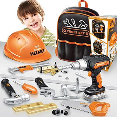 Kids Tool Toy Set - Drill Machine Play Tool Bag Cordless Screwdriver, Tool Case Filled with Toy Kit