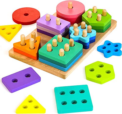 Wood sorting & stacking toys peg puzzle