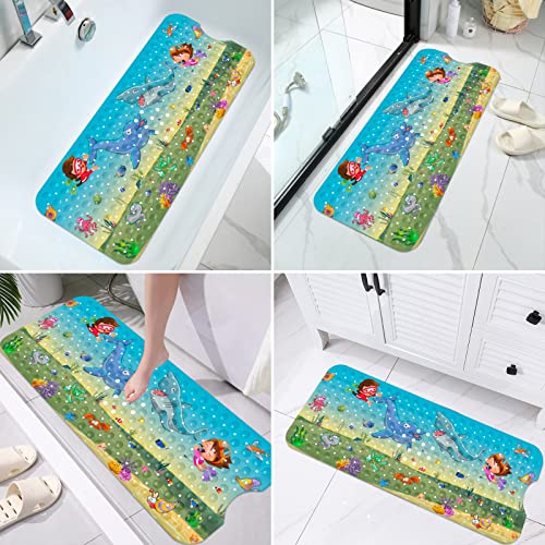 tapis de bain antidérapant pour enfants tapis de bain antidérapant baignoire sans BPA Tapis de bain extra long pour plus de sécurité des enfants, tapis de douche lavable en machine avec ventouses trous de drainage 