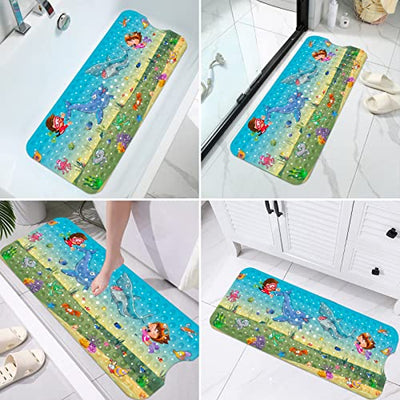 non-slip children's bath mat  non-slip bath mat bathtub BPA Free Extra long bath mat for more child safety, machine washable shower mat with suction cups drain holes