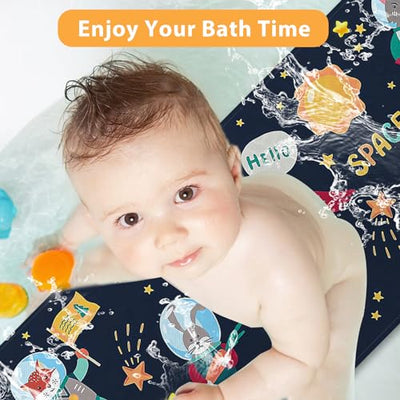 Tapis de bain pour baignoire pour enfants - Tapis de bain antidérapant pour bébé - Extra long - Tapis de sol antidérapant pour salle de bain, douche pour tout-petits - Avec ventouses et trous de drainage