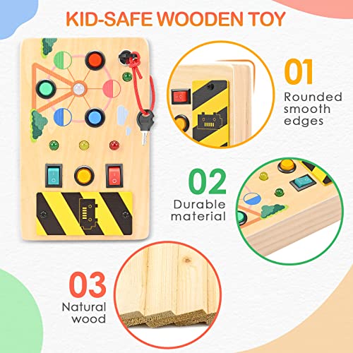 Busy Board, Light Switch Toy - Motoric Wall Sensory Activity Board Wood LED Traffic Light Travel Game