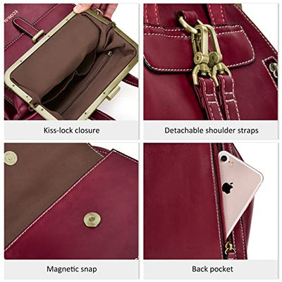 Backpack Leather Backpack Handbags Vintage Elegant Handbag Backpack 2 in 1 Small Daypack Faux Leather Water Repellent Travel Backpack Wine Red