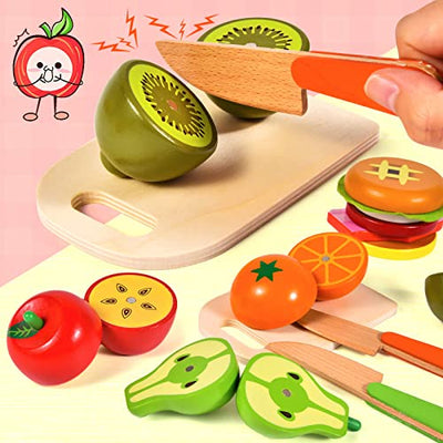 Jouet de cuisine en bois pour enfants Accessoires de cuisine Jouet de cuisine en bois avec Pizza Légumes Fruits Tablier