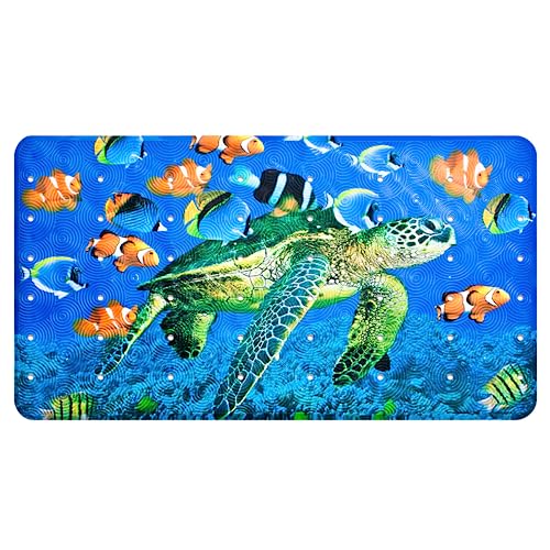 non-slip bath mat for children, PVC bath mat shower mat with powerful suction cups massage function baby bath mat  (sea turtle)