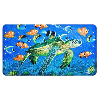 non-slip bath mat for children, PVC bath mat shower mat with powerful suction cups massage function baby bath mat  (sea turtle)