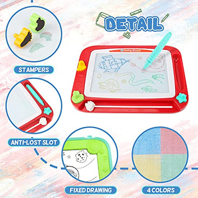 Children's Magic Board Magnetic Board 2-in-1 Double-Sided Doodle Drawing Card Board with 3 Stamps Travel Game