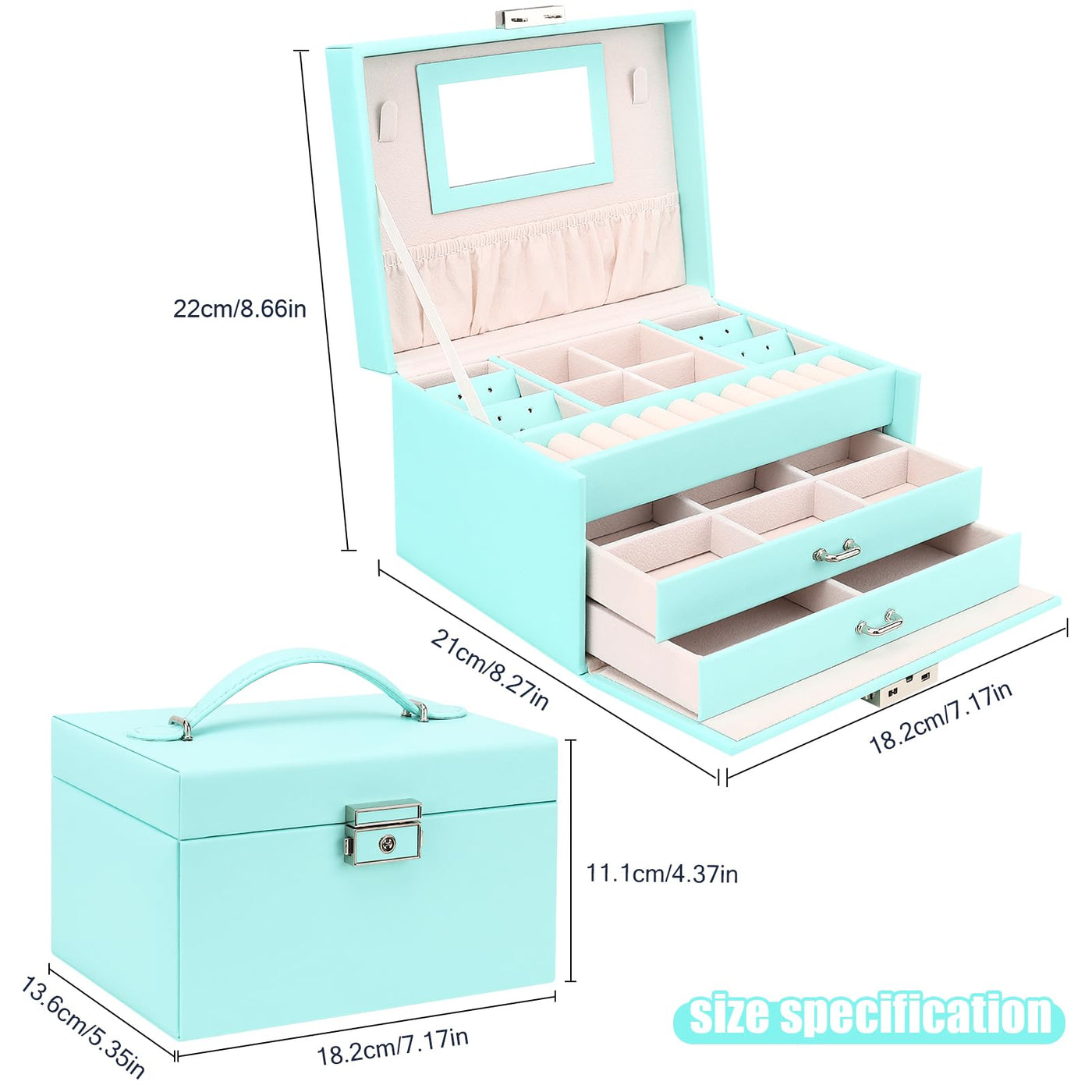 Jewelry box, jewelry box with drawers, PU leather jewelry box jewelry box large jewelry organizer for rings earrings bracelets necklaces