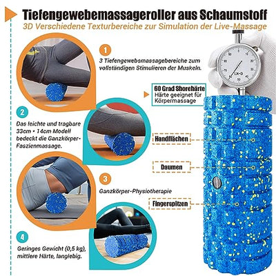 Faszienrollen-Set mit 3D-Strukturmassage, Mini-Faszienrolle, Faszienball und Duoball, Faszien-Set