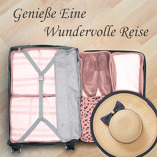 Organisateurs de valises 10 pièces, cubes d'emballage pour les voyages et les vacances, organisateur de voyage comprenant un sac à cosmétiques, un sac à chaussures, un ensemble d'organisateurs de valises pour le rangement à la maison (10 motifs léopard)