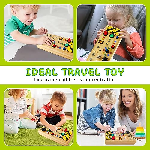 Busy Board Toy with LED Light Switch and Screwdriver Tools - Sensory Toy for Toddlers from 3 Years - Travel Activity and Educational Toy for Fine Motor Skills