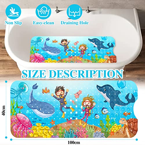 Bath mat for children, 100x40cm non-slip bath mat, extra long bath mat, non-slip bath mat for children & babies, mold-resistant shower mat