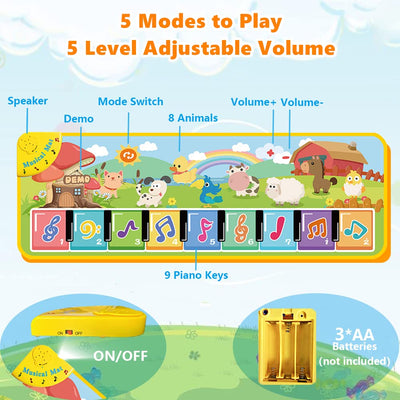 Music mat with 8 animals, baby toy music piano mat dance mat keyboard children