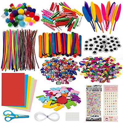 Craft Set Kids 1300+ Pieces DIY Craft Decorations Crafting To Decorate Craft Supplies With Pipe Cleaners Colorful, Pompoms, Googly Eyes, Feathers Crafting