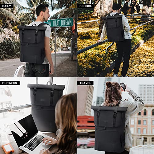 Backpack large waterproof laptop backpack 17.3 inch roll top backpacks school backpack for university work travel