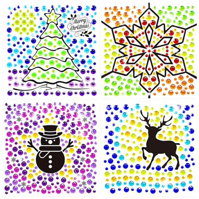 Gem art kit for kids, 4 Christmas theme window art, sun gem kits for kid