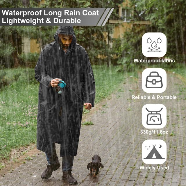 Long Raincoat Waterproof Rain Jacket Unisex Rain Poncho with Flap Pocket