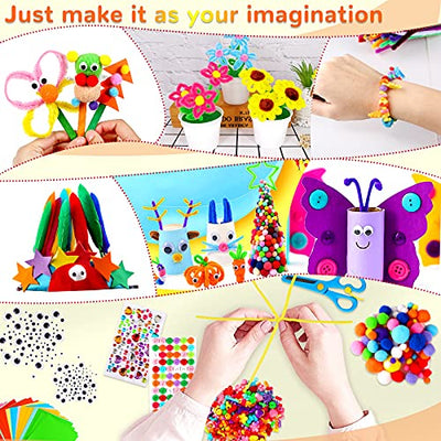 1800+PCS Bastelpackung Kinder Bastelpackung, DIY Kunst Bastelpackung, Bastelmaterial mit Pfeifenreiniger, Pompons, Papier, Edelstein, Kulleraugen, Federn, Perlen, Feder