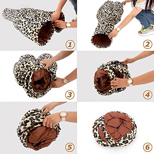 Cat tunnel in leopard design 3 ways, Foldable with play ball for cats kitten diameter, 25cm