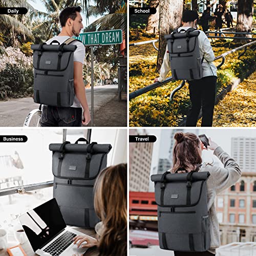 Backpack for 17 inch laptop, waterproof roll top backpack large stylish backpacks with for work university travel