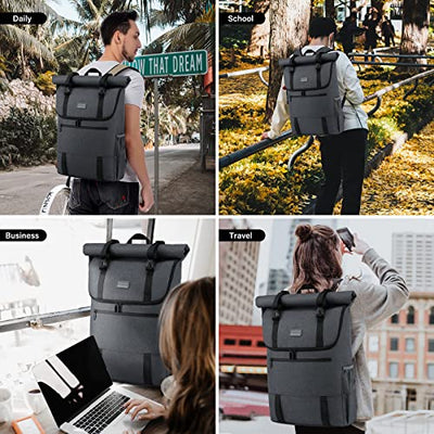 Backpack for 17 inch laptop, waterproof roll top backpack large stylish backpacks with for work university travel