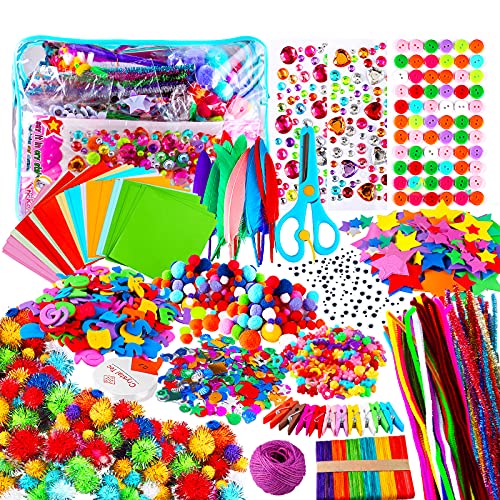 1800+PCS craft kit kids craft kit,DIY art craft kit,craft materials with pipe cleaners,pompoms,paper,gem,googly eyes,feathers,beads,feather